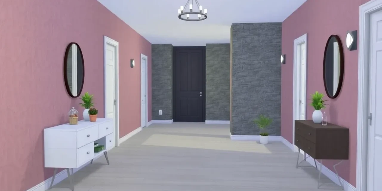 Sims 4 QICC Sleek Hallway Set Mod: Transform Your Hallways with Modern Maxis Match Design